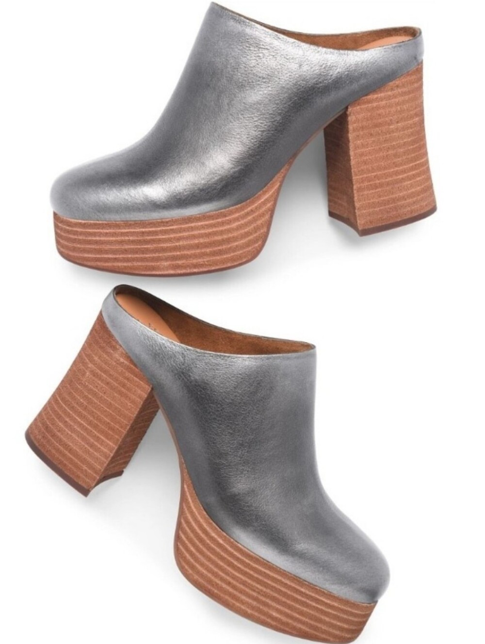 Kork-Ease Veronica Antique Silver Platform Mule Clog Heels 9M